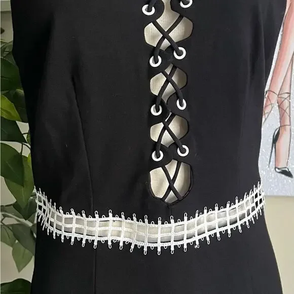 Venus Womens Black & White Criss Cross Strappy Cut Out Sheath Dress Size 10 - Picture 3 of 8
